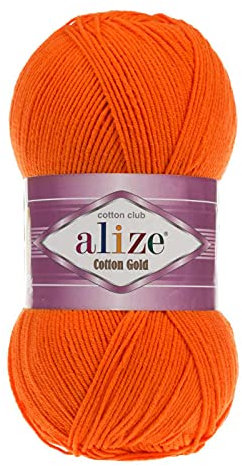 100g Strickgarn Alize Cotton Gold Uni Klassikgarn Häkelgarn Strick-Wolle Farbwahl, Farbe:37 orange