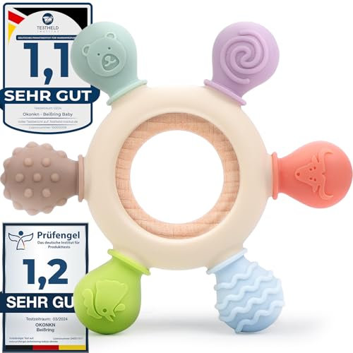 Okonkn Beißring Baby,Zahnungshilfe Baby Spielzeug Bpa-Frei Silikon Zubehör Für Jungen Und Mädchen (1er-Pack (ohne Gedenkkarte))