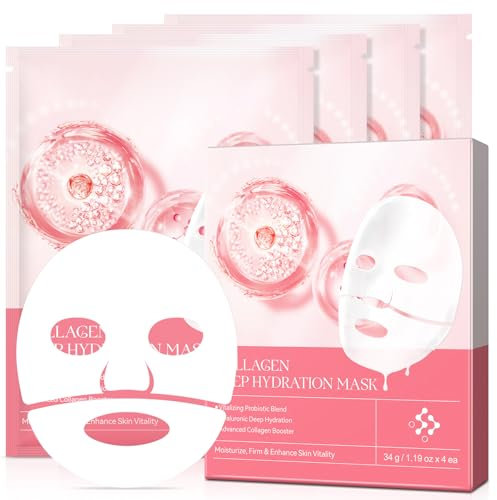 Bio Collagen Real Deep Mask, Bio Collagen Mask Overnight, Antiedad Colágeno Mascarilla Facial, Antiarrugas, Mascarilla Hidratante de Noche Mascarilla, 4 unidades