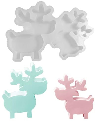 2PCS Silikonformen Gießformen Weihnachten TREABEAR, Gießformen Silikon Weihnachten Elch, gießformen Weihnachten, Gipsformen Zum Gießen, Silikon Gießform Weihnachten, Silikonform Hirsch Für Gips Kerzen