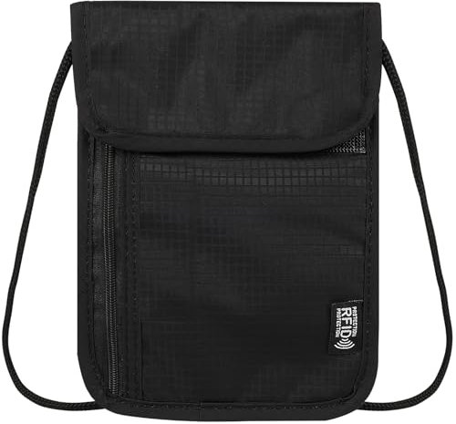 flintronic Brustbeutel mit RFID Schutz, Anti-Diebstahl Unisex Reisegeldbeutel, Brustbeutel zum Reisen, Versteckte Festival Passhalter für Passport, Kreditkarten, Münzen und Reise Zubehör - Schwarz