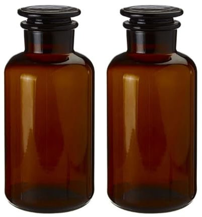 UNIQUE HOME LIVING Apothecary Jar Set of 2 Reagent Bottles, 125ml Amber Glass Storage Jars with Lid, Reusable Vintage Refillable Container for Herbs, Spices, Oils, Bath Salts, Lotion, Perfume