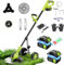 Debroussailleuse Electrique sans Fil 21V, Coupe Bordure sans Fil avec Batteries 2x3.0Ah et 4 Types de Lames, 12 Pouces Débroussailleuses Electrique Batterie pour la Coupe de Jardin