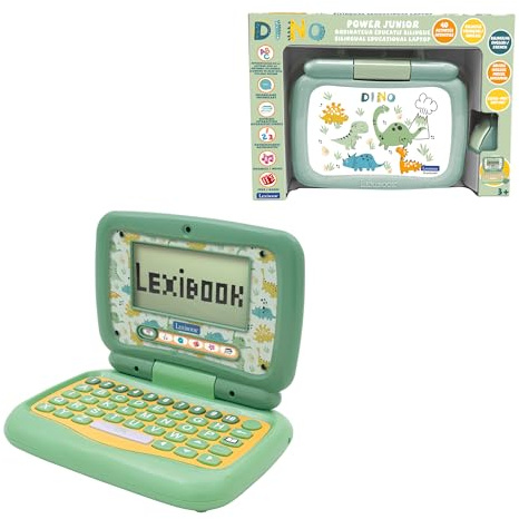 Lexibook, Ordinateur Portable éducatif bilingue Anglais/FRANÇAIS Dinosaure, 40 activités éducatives, JC398DINOi1
