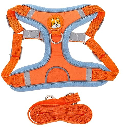 Milisten Harnais Gilet pour Chien D'extérieur Réfléchissant, Kit de Longe Résistant et Flexible, Taille M Orange, Confortable et Respirant, Adapté pour Petits Chiens et Chiots