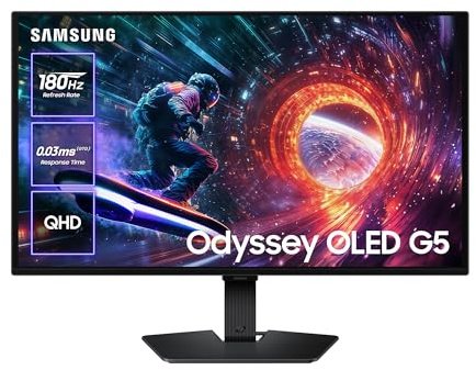 Samsung Odyssey OLED G5 G50SF 27, QHD, 2560x1440, 180Hz, 0.03ms(GTG),16:9, 1,000,000:1, FreeSync, 200 CD/m², HDMI, HDR10, Negro, LS27FG502SUXEN