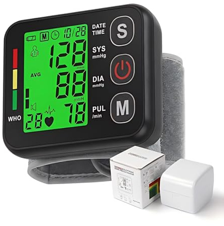 Automatic Blood Pressure Monitor Wrist with Accurate Readings, Blood Pressure Machine Mains Powered or Battery Operated, Voice Announcement, Dual User Blood Pressure Monitor 2x99 Memory Large LCD