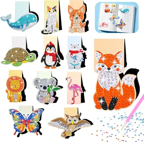 Diamond Painting Bokmärken 12 Delar, DIY Diamantmålning Magnetiska Bokmärken, Pysselset och Födelsedagspresent för Flickor 6–12 År, Barn och Vuxna