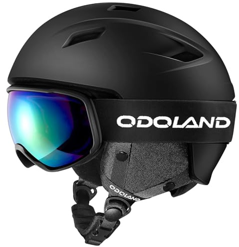 Odoland Ski Helmet and Goggles Set for Adults & Youth, Snowboard Helmet with Goggles - Shockproof Winter Sports Helmet with Protective Shell for Men, Women & Teens, Black, M