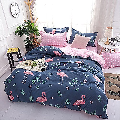 DOTBUY Bedding Sets, 3pcs Elegant Lightweight Microfiber Duvet Cover Set Fiber Soft Zipper Pillowcase Protects and Covers your Comforter Duvet Insert (Single -135x200cm, Flamingo)