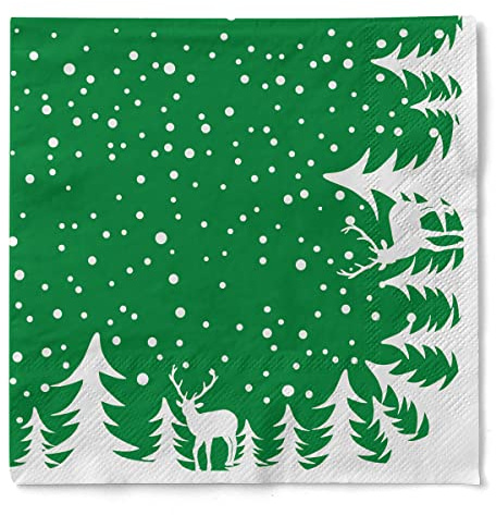 Sovie HORECA MARVIN Lot de 100 serviettes de table jetables en tissu 3 couches, 40 x 40 cm, idéales pour les fêtes de l'Avent et de Noël, vertes
