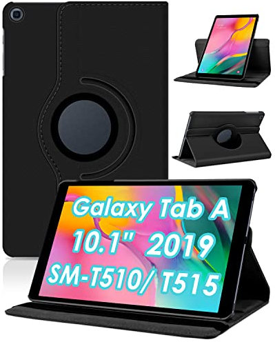 KATUMO Hülle für Samsung Galaxy Tab A 10.1 2019 (SM-T510/T515) Ultra Dünn Smart Cover Schutzhülle Leder Flip Case Rotating für Samsung Tablet 10,1 2019, Schwarz
