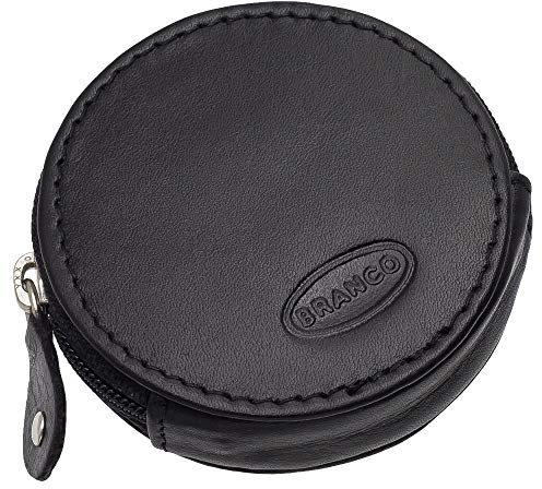 Leder Münzbörse Mini Herren Damen Geldbörse Partybörse Kleingeldbörse Minibörse Geldbeutel 111 Rindsleder Ø 6,5 cm Farbe Schwarz