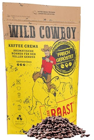 Blank Roast - Wild Cowboy Kaffee - Kaffeebohnen 1kg - mit Hickoryholz geröstet - Ganze Kaffeebohnen aus Brasilien & Uganda - 100% Arabica-Blend mit schokoladigen Nuancen - säurearm