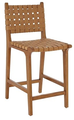 Ball & Cast Tejido Taburete de mostrador, Marco de Madera Isla de Cocina Taburete con reposapiés, Respaldo Tejido Taburete-Silla para Comedor, Marrón