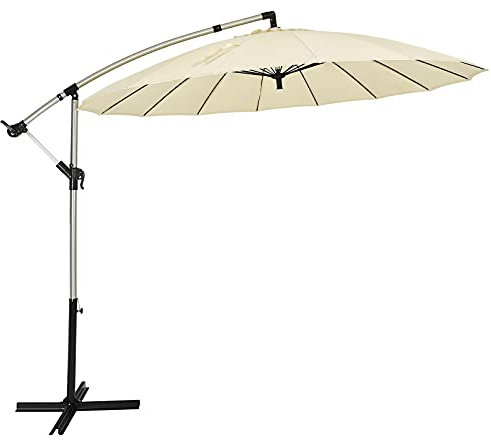 COSTWAY Ø300cm Sonnenschirm Ampelschirm mit 16 Rippen, Gartenschirm inkl. Schirmständer, Terrassenschirm Kurbelschirm Hängeschirm für Garten, Terrasse, Pool oder Veranda