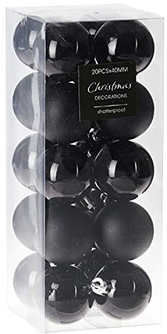 ToCi Weihnachtskugel-Set Schwarz | 20er Set mit Christbaumkugeln Ø 4 cm | Deko Weihnachten Christbaumschmuck Baumschmuck Anhänger | glänzend und matt