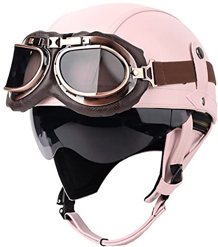 Casque Moto Vintage Casque Pilote Rétro pour Scooter Homme Femme - Demi-Coupe-Vent pour Vélo