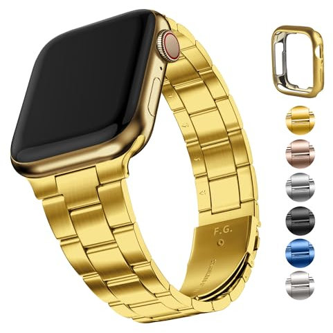 Fullmosa Metallarmband für Apple Watch SE Armband 40mm 42mm 41mm 38mm 44mm 45mm 46mm 49mm Damen Herren, Kein Werkzeug Erforderlich Bands für iwatch SE Ultra Series 10 9 8 7 6 5 4 3 2 1, Golden