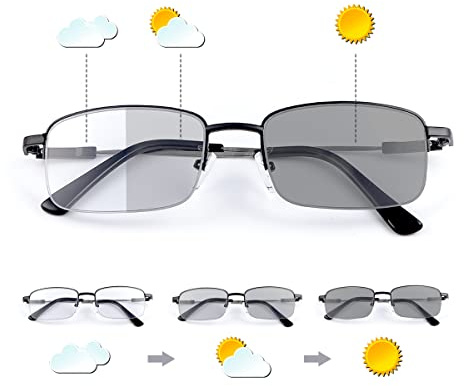 MIRYEA Occhiali da Lettura Fotocromatici Blocco Luce Blu Per Uomo E Donna Occhiali da Sole Occhiali da Vista Intelligent Fotocromatiche Lettura Lettori Anti UV Antiriflesso Affaticamento Rettangolare