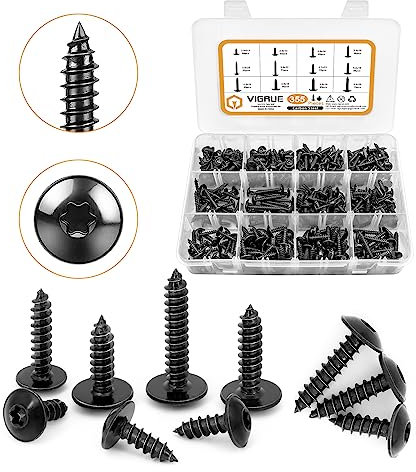 VIGRUE 355 Stück Blechschrauben Selbstschneidend Selbstschneidende Schrauben Karosserieschrauben Bohrschrauben Flachkopf Karosserieschrauben Sortiment Holzschrauben Kohlenstoffstahl Schrauben Set