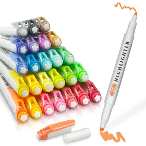 YOSKAEDI Textmarker, 25 textmarker marker pastell mit zwei Spitzen, pastell textmarker set, markers & highlighters pen für Tagebuch, Büro-Schulbedarf