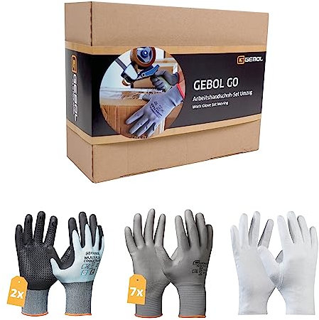 Gebol GO Arbeitshandschuh-Set Umzug | Größe L (Gr. 9) | Handschuh-Mix für Helfer, mit Touch-Funktion oder um Fingerabdrücke zu vermeiden | Für Herren | 10 Paar