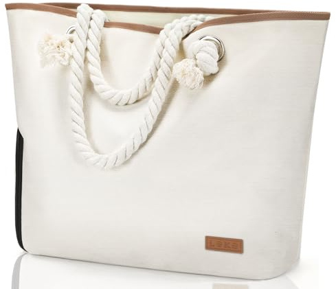 Lekesky Beach Bags for Women, Large Waterproof Beach Tote Bag with Zipper Beach Bags Waterproof Sandproof Swim Pool Bag Large Tote, Beige