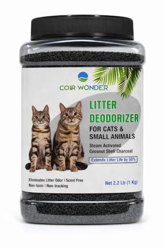 Coir Wonder Cat Litter Deodorizer – 2.2 Lb Activated Charcoal Carbon – Odor Eliminator for Litter Box, Chicken Coop, Small Animal Enclosures – Extends Litter Life – Natural Pet Odor Control Granules