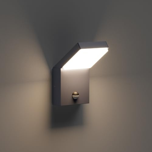 Klighten Applique Esterno 24W LED con Sensore di Movimento, Lampade da Parete IP65 Impermeabile Applique da Parete in Alluminio per Giardini Ingresso Terrazza, Antracite, Bianco Naturale 4000K
