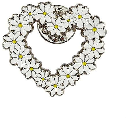 Ficsowy White Daisy Enamel Pins Cute Heart Shape Daisy Brooch Pins Badges Brooches Lapel Pins For Backpack Jacket Fashion Decoration Gifts for Friends (1-pack)
