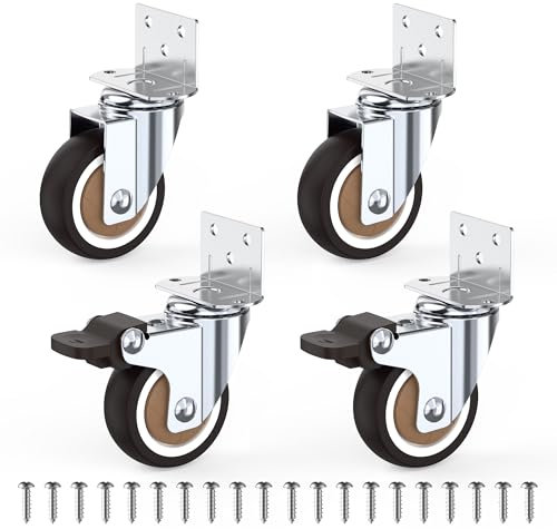 HOLKIE Side Mount Castors Wheels 50 mm with Heavy Duty Thickened L-Shaped Plate Rubber Trolley Wheels with 2 Brakes Holding 115 Kg Ideal for Furniture,Plant Stand,Cribs