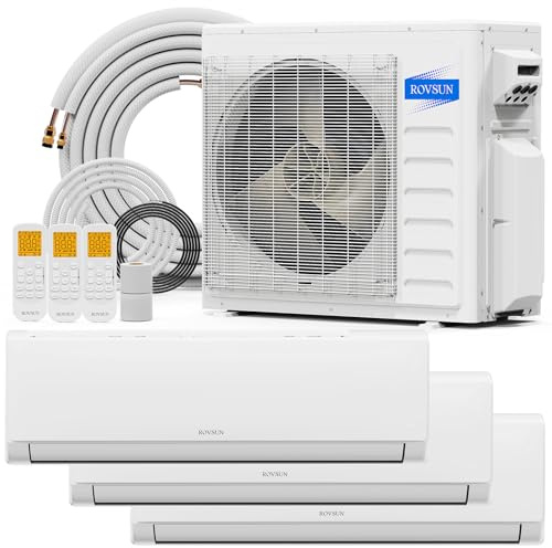 ROVSUN 3 Zone 28000 BTU (12K/12K/12K) Mini Split AC/Heating System, 20 SEER2 Tri Zone Ductless Wall Mounted Air Conditioner with Pre-Charged Condenser, Heat Pump & 25Ft Line Set, 208-230V