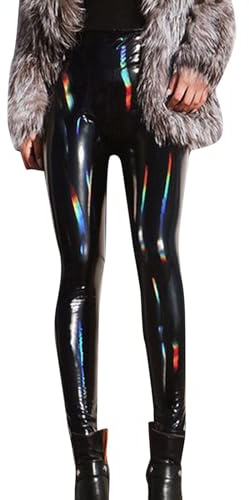 tinbarry Pantalon en Cuir Femme Leggings Skinny en Cuir Synthétique Pantalon Slim Taille Haute Push up Pantalon en Similicuir Pantalon en Cuir Look Mouillé