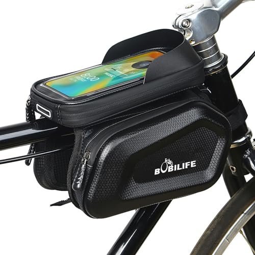 BOBILIFE Borsa per telaio della bicicletta con supporto per telefono, borsa doppia impermeabile su entrambi i lati, per bicicletta, bici da strada, mountain bike