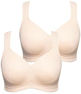 Ulla Popken Damen große Größen Übergrößen Plus Size Mikrofaser-BH, 2er-Pack, ohne Bügel, vorgeformte Cups beige 95D 793032300-95D