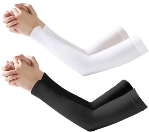 MIRKUZI Manguitos de compresión para running 2 pares de manguitos cálidos de compresión, tallas unisex, manguitos deportivos para fútbol, ​​golf y ciclismo (blanco y negro)