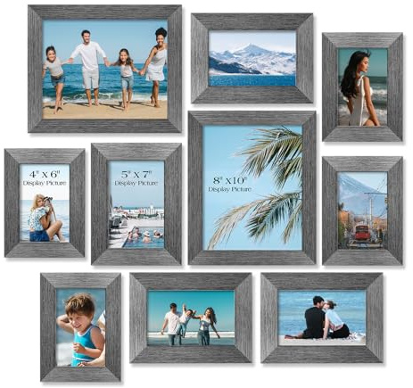 TWING 10-pack bildramar collage väggdekor, gallerivägg grå bildram set för vägg eller bordsskärm, flera storlekar med två 8 x 10, fyra 5 x 7 och fyra 4 x 6 fotoramar