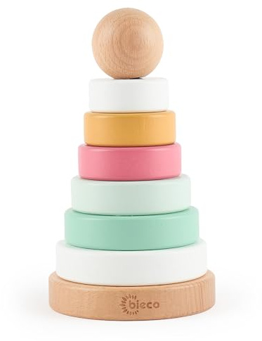 Bieco Torre apilable Baby Berry | madera sostenible FSC® | 19 cm | juego de ranuras para bebés a partir de 1 año