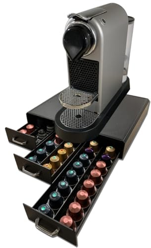 Osila® | Coffee Pod Holder with 3 Drawers - Coffee Capsules Holder Kitchen Organizer for 48 Nespresso Pods Capsules, Organizer for Coffee Pods (Black)