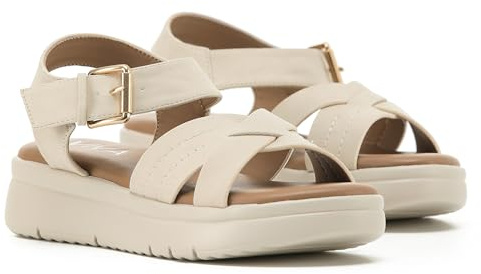 VIVASHOES Women's Lightweight Adjustable Buckle Sandals – Flatform Small wedge Sandal - Soft Comfort Memory Foam Innersoles - True to Size Good for Wide Fit - Comfortable Summer Shoes - Cream 6
