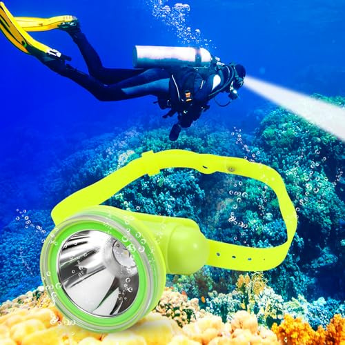 Diving Headlamp, IPX8 Waterproof Underwater Flashlight, 3 Modes with Spring Magnetic Switch, Rechargeable, Quick Charge 10 Hours Runtime, Scuba Dive Light with Battery & Charger (Mode Q3-White Light)