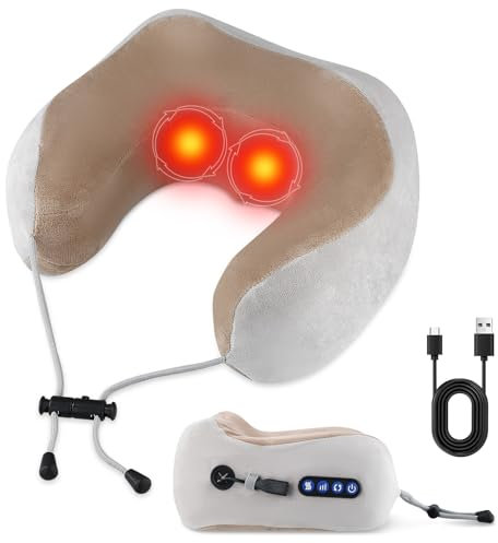 Strixorn Elektrische Nackenmassagegeräte, Kabelloses Nackenmassagegerät mit Knetfunktion, Tragbares U-förmiges Massagekissen für Zuhause und Büro zur Schmerzlinderung