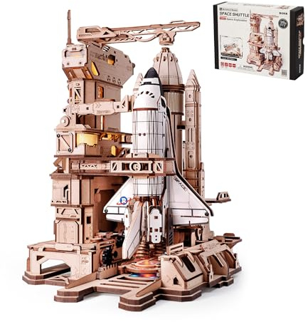 ROKR 3D Puzzles Space Shuttle-Dynamic Launch Base with Motorized Lift, LED Light Effects, 1:420 Scale Collectible Building Kit