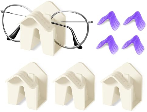 xiruiubao Porta Gafas, 4 Piezas Organizador Gafas de Sol, Soporte Gafas de Mesa con Forma de Casa, Fabricada en PVC, se Puede Colgar en la Pared o Colocar sobre la Mesa, Beige
