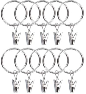 Lasitech Lot de 10 Pinces à Rideaux en métal avec Crochet, Boucles draperie antirouille, Clips Anneaux, décoration Salle Bain, cintres(Silver-25mm)