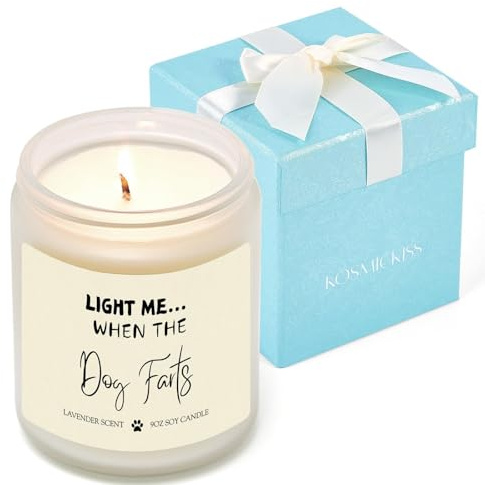 Funny Dog Lovers Gifts for Women Men - Light Me When the Dog Farts - Dogs Mum Dad Birthday Gifts, Best Friends Sisters Retirement Present for Dogs Owners - Lavender Scented Candle