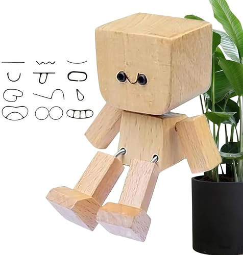 VyxZythron Shaking Wooden Man Figurine Car Decor - Shaking Feet Poupée en Bois, Cars Dashboard Accessoire avec Mouvement Swing, décoration intérieure Amusante, pour Les Bureaux,Bois Naturel