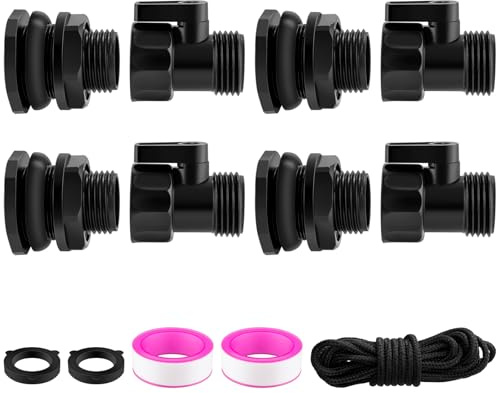 Wantmatch 4 Pack Rain Barrel Spigot Kit, 3/4'' GHT Shut Off Valve with Bidirectional Thread Bulkhead Fitting, Plastic Garden Hose Faucet Adapter for Water Tanks, Rain Barrels & Containers