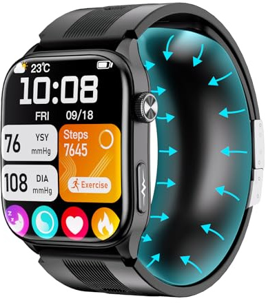 iSo Tech Smartwatch Uomo Donna con Pressione Sanguigna e ECG, 2,06 AMOLED Orologio Intelligente Salute con Pompa ad Aria e Airbag, 24/7 Monitor Frequenza Cardiaca Sonno SpO₂ Temperatura HRV e Stress